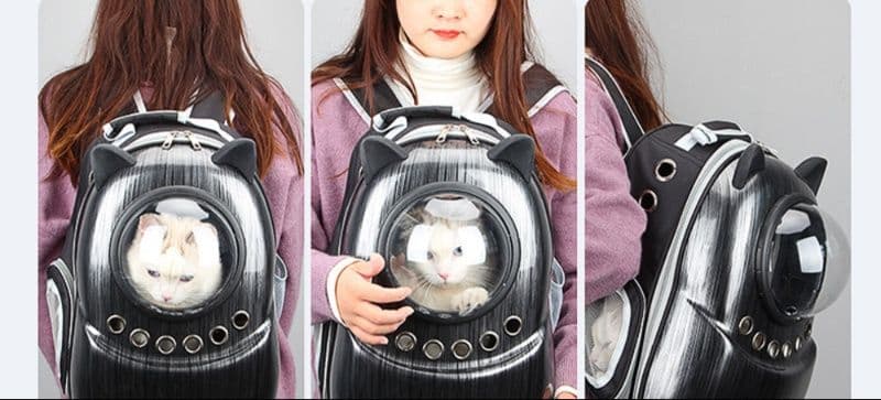 猫キャリーバッグ 透明窓付き猫耳デザイン通気性抜群リュック型ペット用キャリー