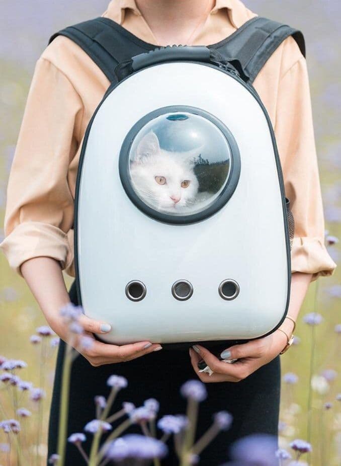 猫キャリーバッグ 宇宙船型透明窓付き猫用リュックキャリー