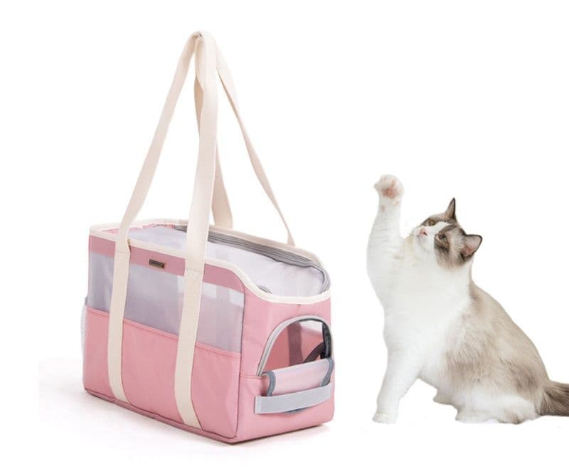 猫キャリーバッグ 透明窓付き通気性抜群ソフト猫用キャリートート