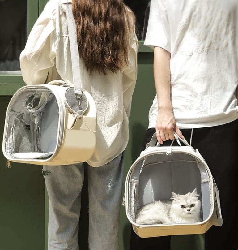 猫キャリーバッグ 透明窓付き丸型二用猫用移動鞄