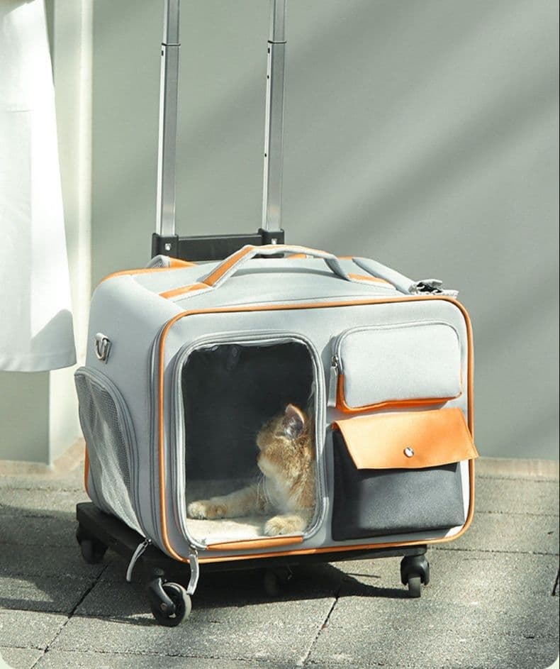 猫キャリーバッグ 多機能伸縮ハンドル付き四輪猫用キャリーケース
