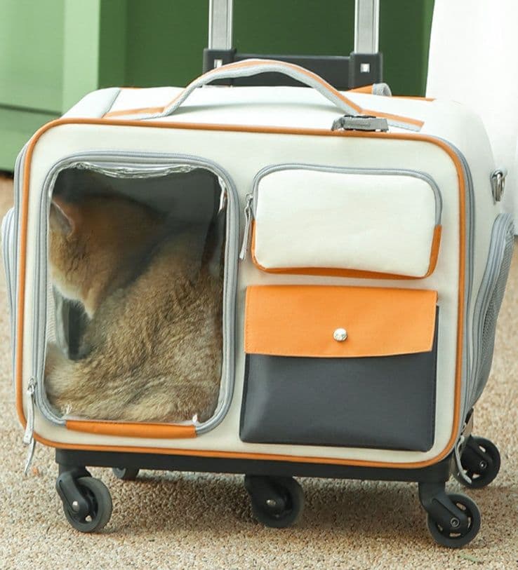 猫キャリーバッグ 多機能伸縮ハンドル付き四輪猫用キャリーケース