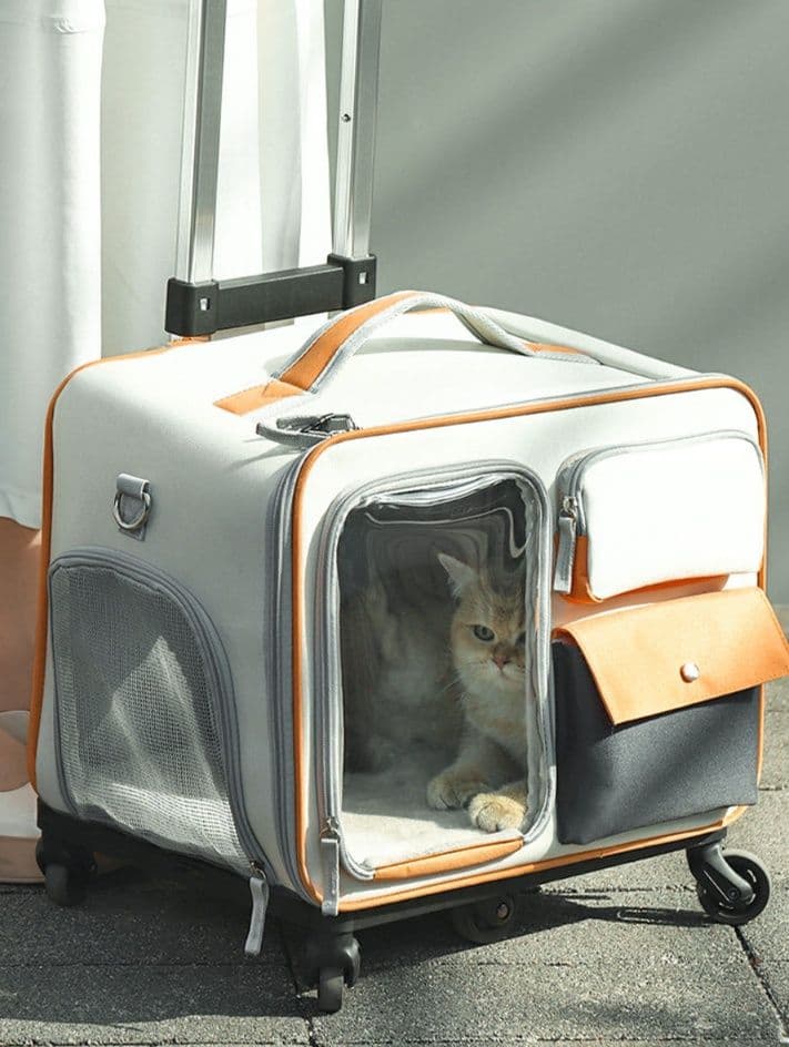 猫キャリーバッグ 多機能伸縮ハンドル付き四輪猫用キャリーケース