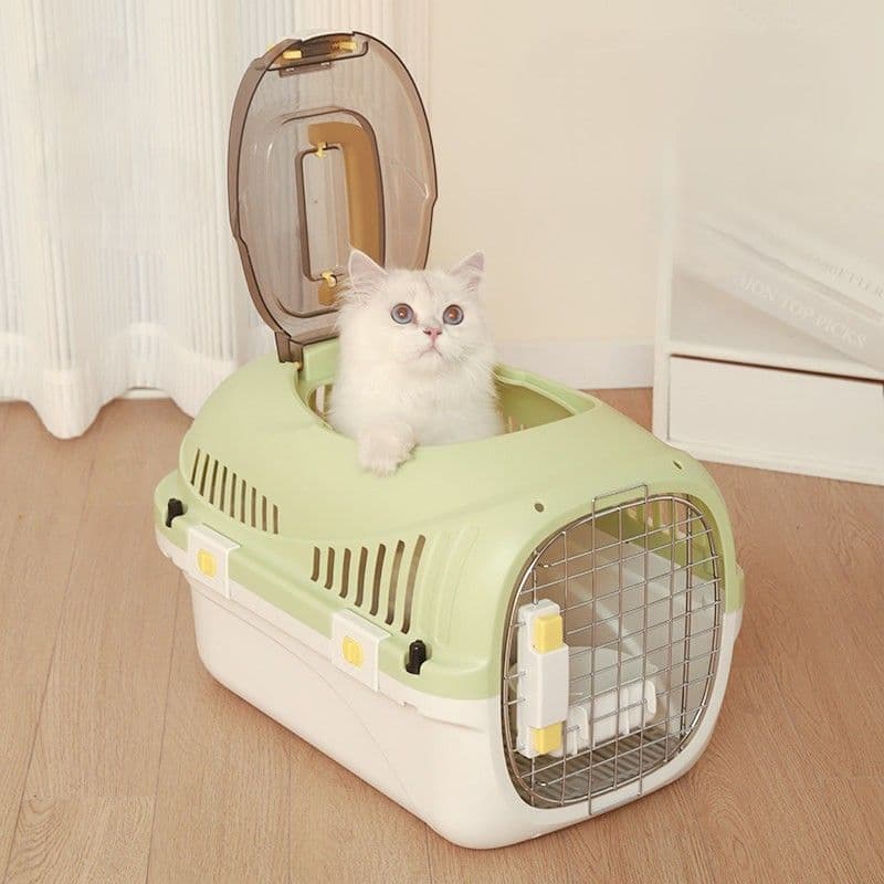 猫キャリーバッグ 四面通気窓付き持ち運び便利猫用ハードキャリー