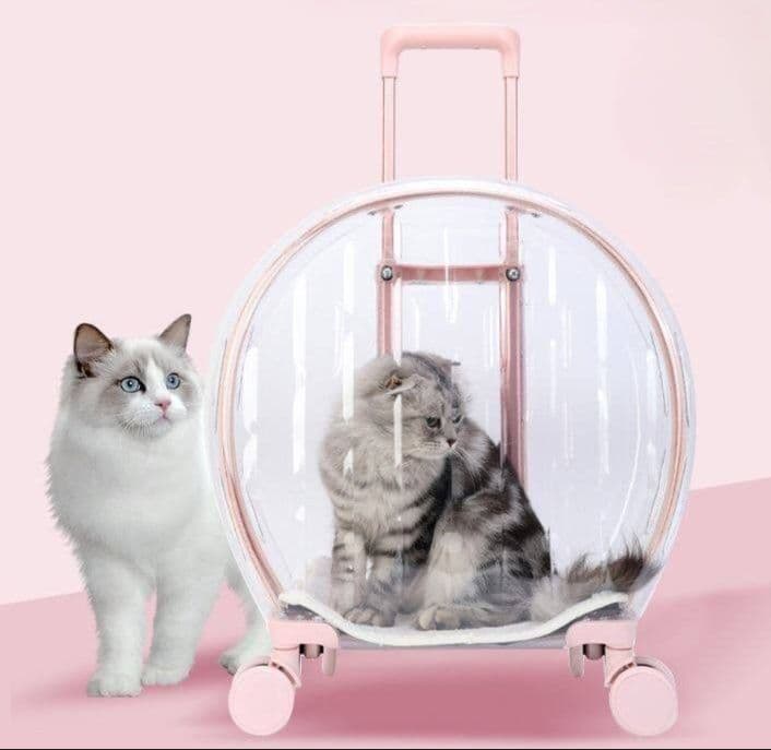 猫キャリーバッグ 透明球体型キャスター付き猫用移動キャリー