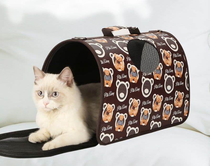 猫キャリーバッグ 通気性抜群メッシュ窓付き折りたたみ式猫用外出鞄