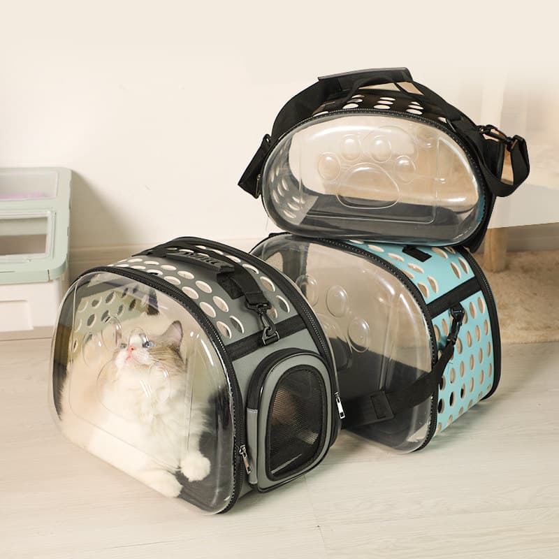 猫キャリーバッグ 肉球デザイン透明ドーム型猫キャリーバッグ