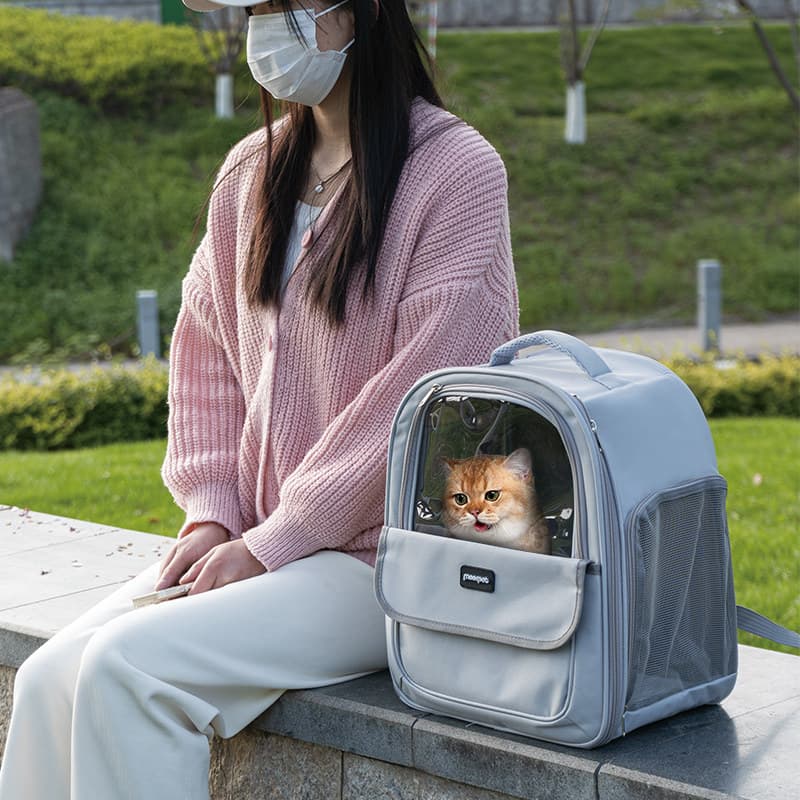 猫キャリーバッグ 透明窓付き拡張式猫用リュックキャリー