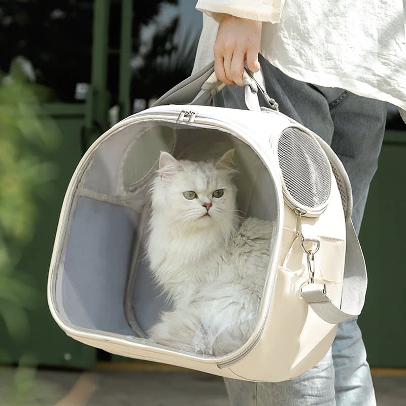 猫キャリーバッグ 透明窓付き丸型二用猫用移動鞄