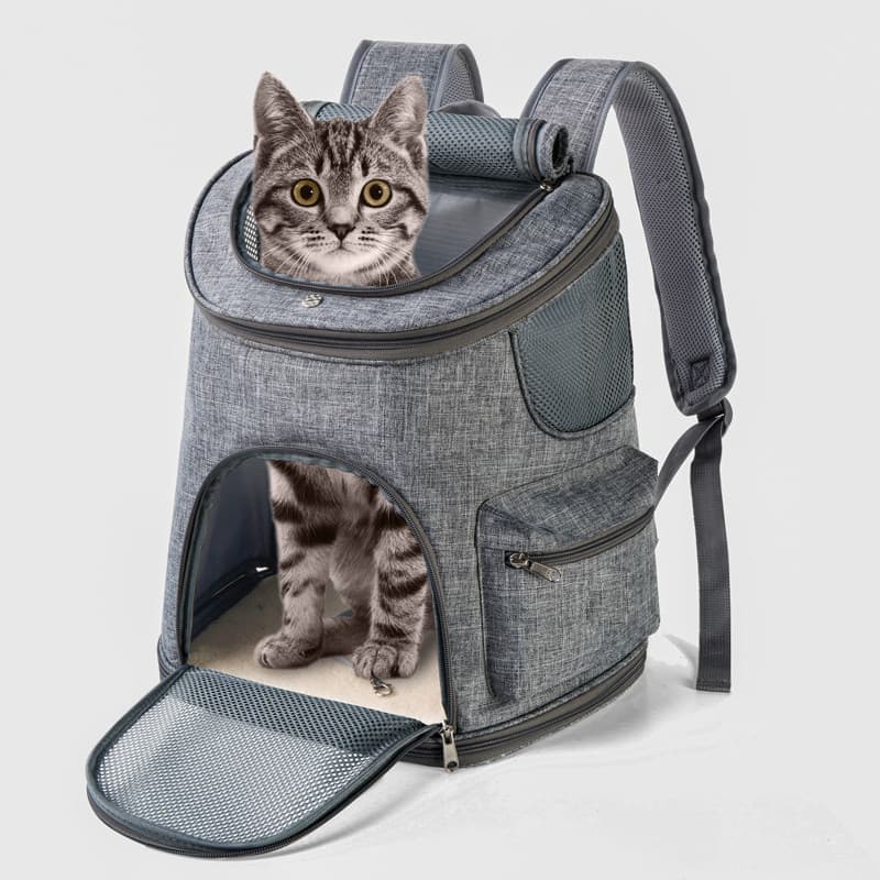 猫キャリーバッグ 通気性抜群メッシュ窓付き猫用背負い型キャリー
