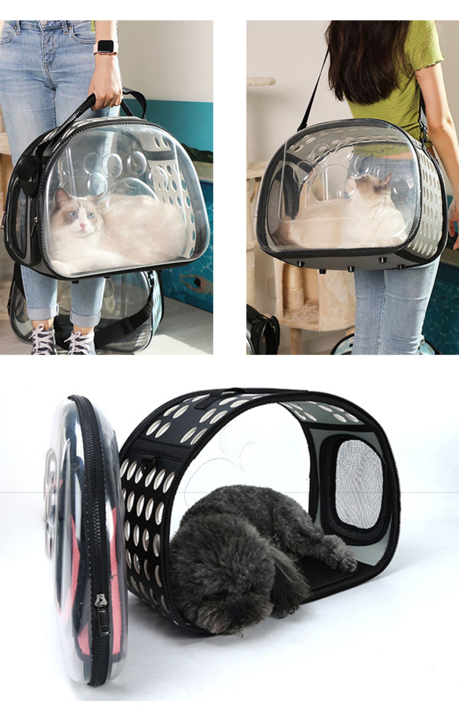 猫キャリーバッグ 肉球デザイン透明ドーム型猫キャリーバッグ